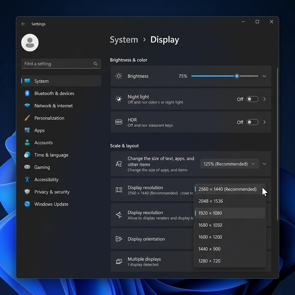 Windows 11 Display Settings Menu